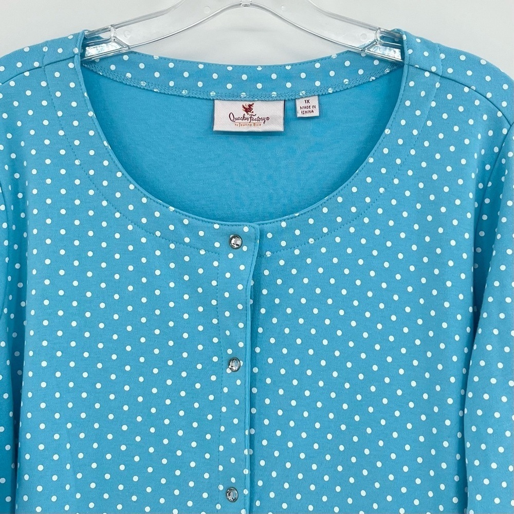 Quacker Factory Blue Polka Dot Buttoned Knit Top … - image 4